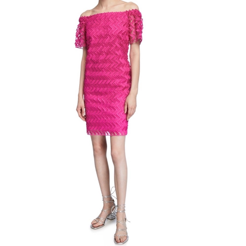 Trina Turk Barbie Pink Textured Off the Shoulder Mini Dress Art to Wear Vacation